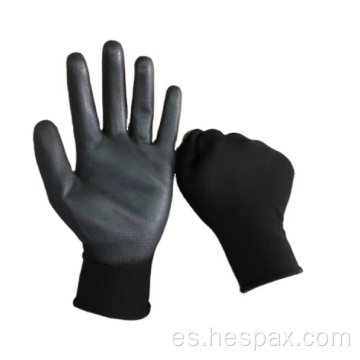 Guantes de PU anti estáticos de nylon negro de nylon hespax